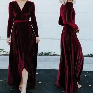 Baltic Born Jada Velvet Wrap Maxi Dress L Ribbed Long Sleeve Formal
